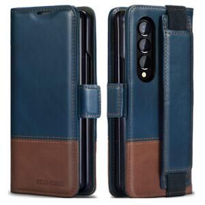 KEZiHOME Samsung Galaxy Z Fold 4 Wallet Case RFID Leather Flip Cover Blue Brown